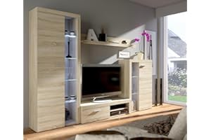 MEBLINE Wall Unit Rumba – Wohnwand Wohnzimmer RGB – Wohnzimmer Möbel – Wohnwand Modern – Lowboard Wohnzimmer – Wohnzimmer Schrankwand – Wohnzimmer Möbel Modern