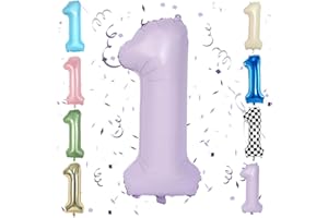 SOWIDE Purple 40 Inch Number 1 Balloon,Large Self Inflating Pastel Purple Foil Number Balloons 0-9 for Boys Girls,Digit One Balloons for 1st Birthday Party Decorations Supplies
