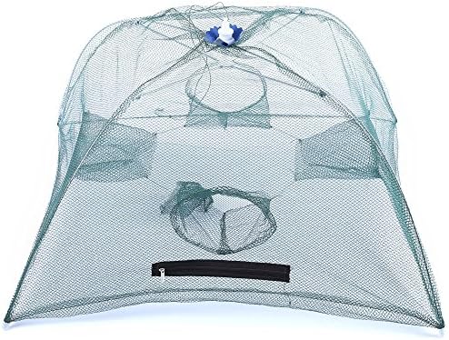 Folded Fishing Net Fish Shrimp Minnow Crab Baits Cast Mesh Trap For Outdoor (Grass Green, 4 Side)