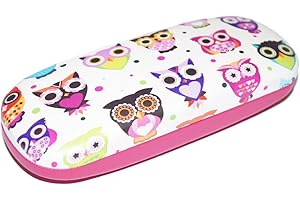 ‎NASENFAHRRAD24.DE super Brillenetui für Kinder "bunte Eulen" mit Metallscharnier