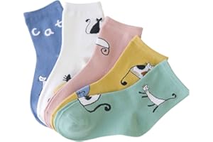 Rembcom Damskie skarpetki bawełniane, 5 par, słodkie, zabawne kolorowe skarpety damskie, termiczne, oddychające, miękkie, bawełniane, do sneakersów, krótkie skarpety, skarpety sportowe dla kobiet i dziewcząt