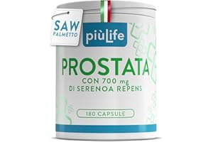 +LIFE Serenoa Repens Prostata Integratore 700mg PiùLife, 2 al giorno, Saw Palmetto con Pygeum Africanum, Zucca e Ortica, Benessere Delle Vie Urinarie Uomo, Estratto Di Mirtillo Antiossidante, 180 Capsule