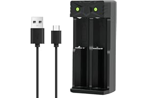 RAITWAHL Chargeur Accu 18650, 2 Slots Chargeur Piles Rechargeable Li-ION 3,7V 18650 18490 18350 18500 17500 14500 20700 21700 26650 Batterie au Lithium avec USB-C