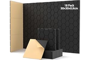 18 Stück Akustikplatten Selbstkleben, Schallabsorber, 30x30x0.9cm, Schalldämmung Wand tür Decken, Akustikpaneele für Gaming Deko, Büros, Studios, Schallschutzplatten (Schwarz)