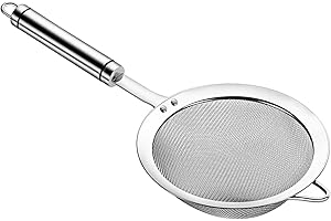 Adjaso 5.5inch 304 Stainless Steel Fine Mesh Strainer for Kitchen, Colander-Skimmer with Handle, Metal Sieves Sifters