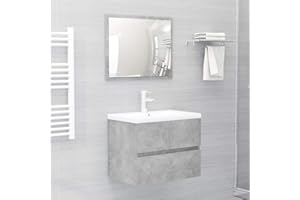 puraday Set Mobili da Bagno 2 pz Grigio Cemento in Truciolato Mobile Bagno Con Specchio Mobile Sotto Lavabo Mobili Bagno Sospesi Mobiletto Lavandino Bagno Spazio Sufficiente Per Riporre Gli Oggetti