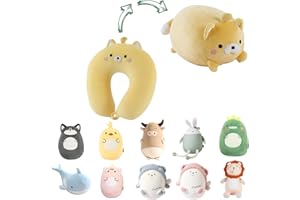 JOYRAVO Poduszka podróżna dla dzieci, odkształcalna poduszka pod szyję, miękka poduszka w kształcie litery U z uroczymi pluszowymi zwierzętami, wygodny towarzysz snu i zabawy, do samolotów, samochodów