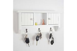 ‎MENDLER Mendler Schlüsselbrett HWC-A48, Schlüsselkasten Schlüsselboard mit Türen, Massiv-Holz MVG-Zertifiziert - weiß