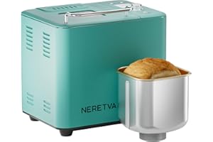 Neretva 20-in-1 2LB Bread Maker Machine with Gluten Free Pizza Sourdough Setting, Digital, Programmable, 1 Hour Keep Warm, 2 Loaf Sizes, 3 Crust Colors - Receipe Booked Included (Green)