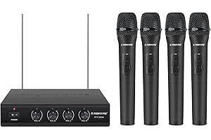 Phenyx Pro Sistema microfono wireless professionali VHF a 4 canali, con 4 microfoni senza fili dinamici palmari, ricevitore in metallo, lunga portata per canto, karaoke, chiesa (PTV-2000-4H)