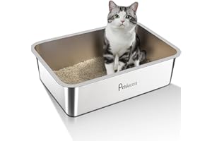PETSLUCENT Stainless Steel Cat Litter Box: Extra Large Metal Liiter Box - Easy to Clean High Side Cat Metal Litter Pan for Large and Kitty Rabbits-Non Stick Anti Leakage