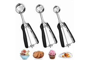 Bugucat Set di 3 porzionatori per gelato, in acciaio inox lucidato, per gelato e gelato, con grilletto, cucchiaino per gelato, per frutta, gelato, biscotti, impasto, gelato