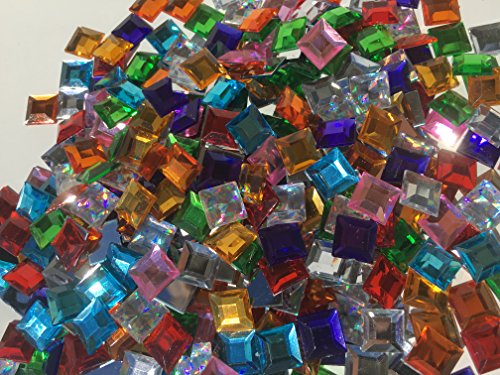 400 Stück 11mm selbstklebende glitzernde bunte Mosaik Steinchen Bunte Mischung Deko Strasssteine eckige Acrylsteine Opaleffekt Regenbogeneffekt Laser Optik Regenbogensteine transparent klar kristall basteln Gltzersteine Acryl Schmucksteine Schmucksteine Strass Steine zum Verzieren Dekorieren von CRYSTAL KING - 5
