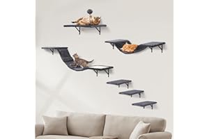 AFYHA Ensemble d'Escalade pour Chat XXL - Escalier, Hamac, Pont, Planche à Gratter et Arbre - 6 Éléments Muraux (Gris Fumé)