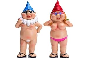 JINJIASC 2Pack Gartenzwerge, Verspielte, Lustige GNOME-Paar-Statue, Gartenzwerg, Kobold, Art-Deco-Rasenornamente, Gartenornamente für den Innen- oder Auenbereich (Weiß)