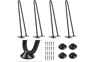 MEETOZ Heavy-Duty Hairpin Coffee Table Legs Diameter 3/8” with Screws and 4pcs Bonus Rubber Floor Protectors, Metal Home DIY Projects for TV Stand, Sofa, Cabinet, etc with Rubber Floor Protectors (12inch)
