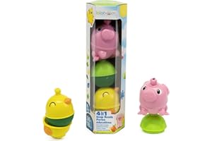 Lalaboom - Perles de Motricité - Tube Animaux de La Ferme - Jouet d'Éveil et d'Assemblage - Jeu de Construction Formes et Couleurs - Évolutif de 10 Mois à 4 Ans - 6 Pièces, BL312