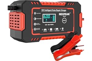 NEXPEAK Caricabatteria da Auto, 6A 12V Caricatore Intelligente Moto con Schermo LCD Touch Screen Compensación de Temperatura per Tosaerba o Barca