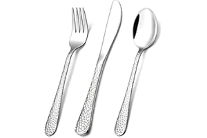 Onader Kinderbesteck, 9-teilig Edelstahl Kleiner Kinderbesteck mit Hammergriff, Kinder Besteck Set mit 3 Kindergabel, 3 Kindermesser, 3 Kinderlöffel, Ungiftig & Gesund, Spülmaschinenfest