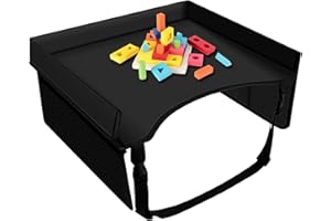 YAZTAUHO Plateau De Voyage Pour Enfant Voiture, Table De Plateau De Siège D'auto, Plateau De Voiture Pliable Pour Enfant Avec Poche Et Bandoulière Réglable, Pour Les Activités De Voyage Pour Enfant, 40x32x20CM