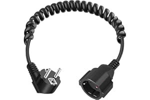 OBLLEMN Câble de Rallonge Schuko 3 x 1,0 mm², Rallonge Spirale Contact de Protection, Câble Spiralé Contact de Protection Extensible de 0,6m à 2m Max, câble d'extension IP20