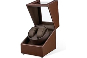 Mcbazel Caja Giratoria para 2 Relojes,Watch Winder Automático Caja Giratoria para Relojes de Pulsera con 2 Ranuras, Diseño de Piel de Cocodrilo - Marrón