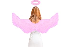 YIMOJOY Alas de ángel Rosa con halo,75CM alas de ángel Traje de los niños alas de ángel para Las niñas,alas de ángel de Plumas para Halloween Carnaval Fiesta de Disfraces Fiesta de Disfraces