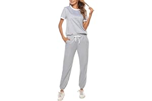 Litherday Women's Tracksuit Sets 2 Piece Short Sleeve Sweatsuits Jogging Running Outfits Loungewear Activewear Workout Tops and Long Pants with Pocket