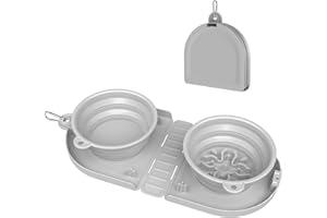 TOKAYIFE Ciotola Pieghevole per Cani Ciotola per Cani Portatile Ciotola Pieghevole con Moschettone per Cani Ciotola per Cani Pieghevole da Viaggio (Due ciotole, Grigio)