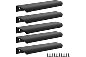 Malimali 5 Pack Black Kitchen Cupboard Handles Finger Edge Pulls for Cabinets and Drawers, 150mm Wardrobe Door Handles Modern Aluminum Bathroom Cabinet Handles, Matte Black