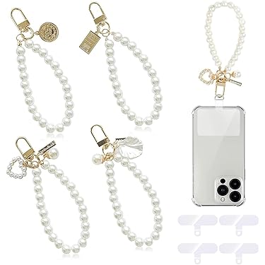 Cinghia Per Telefono Con Charm Fiore E Perline - Collana Decorativa Bianca, Per Cellulari E Accessori - Foto 9
