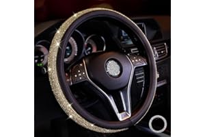 ‎LIFETOOLER Lifetooler Lenkradbezug Glitzer mit Bling Strass Lenkradhülle Leder Strasssteine Atmungsaktive Universal 38cm/15 Inch Bequem Anti Rutsch Auto Accessoires für Frauen (schwarz-Gold)