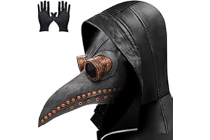 Lifreer Máscara de médico de la peste, nariz larga, pico de pájaro, steampunk, disfraz de Halloween, máscara con un par de guantes
