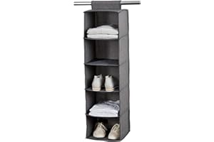 LOVE !T STORE !T Love IT Store IT - Étagère Suspendue Premium - en Lin - Pliable - avec 5 Compartiments - Renforcement Bois - pour Armoire - 30x30x100cm - Gris Chiné