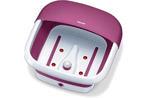 Beurer FB 30 vikbart fotbubbelbad med vattenuppvärmning, vibrations- och bubbelmassage, fotstöd med massagefunktion, infraröda ljuspunkter, integrerad pedikyrstation