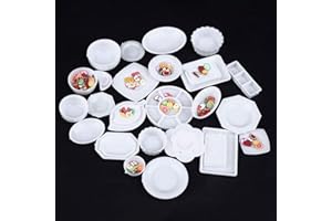 Washranp 33Pcs 1:12 Miniatura Casa Delle Bambole Cucina Stoviglie Plastica Mini Piatto Piatti, Casa delle Bambole Decorazione Accessorio