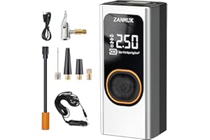 zanmuk Tyre Inflator Air Compressor - Cordless Car Tyre Inflator Rechargeable Electric Bike Pump Pressure Gauge with LED Light for Car MotorBike Bicycle Ball