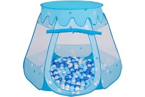 Selonis Play Tent 105X90cm/200 Balls Castle House Pop Up Ballpit Plastic Balls For Kids, Blue:Babyblue-Blue-Pearl