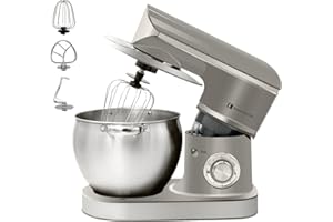 KRAFTLINE Imperial Küchenmaschine Knetmaschine: 2200W Leistungsstarker Aluminium Mixer, 6 Gänge, 8.5L Füllmenge, Edelstahl Design Spülfest, Ideal für Brot und Pizzateig, mit Multifunktionszubehör (Grau)