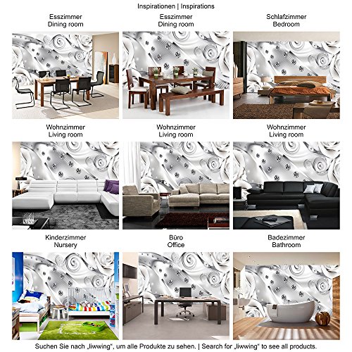Vlies Fototapete 400×280 cm PREMIUM PLUS Wand Foto Tapete Wand Bild Vliestapete – Ornamente Tapete Abstrakt Diamant RoseSchnürkel Streifen grau – no. 810 - 5