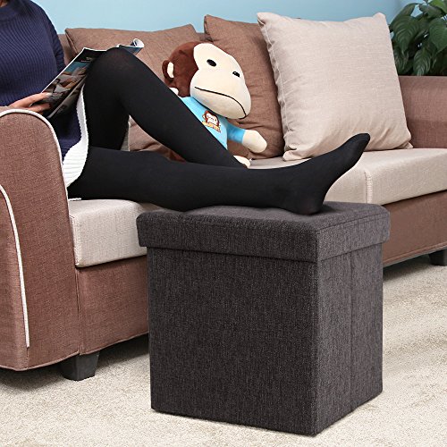 Songmics LSF27K Faltbarer Fußbank Aufbewahrungsbox belastbar bis 300 kg, Stoff, kaffeefarbe, 38 x 38 x 38 cm - 5