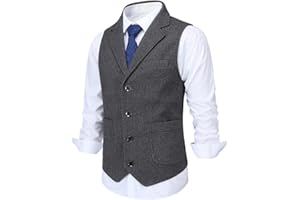 Allthemen Chaleco de hombre Solapa Tweed Traje de lana Chaleco Formal Regular Fit Chaleco de hombre Retro Boda de negocios