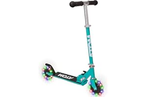 HTI Atom Kinderroller Inline mit leuchtenden Rädern | Verstellbare Lenkerhöhe | Leicht Faltbarer Scooter für Jungen & Mädchen | Stabiler Tretroller für Kinder von 5-12 Jahren