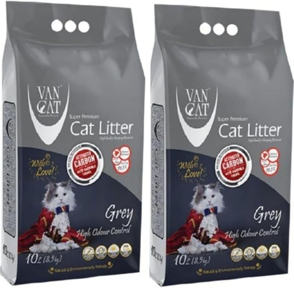 Bentaş Van Cat Aktif Karbonlu Süper Topaklaşan Bentonit Kedi Kumu, 2 x 10 L, Gri