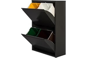 WELL HOME MOBILIARIO & DECORACIÓN WELL HOME FURNITURE & DECORATION Pattumiera e contenitore per raccolta differenziata in metallo 4 scomparti, 4x17 L (68 L) Nero opaco