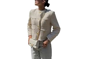 FYHTC Blazers Jackets for Women Fall Fashion Cropped Tweed Jacket Elegant Open Front Office Casual Blazer