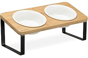 Navaris 2 miski na karmę z ceramiki z metalowym stojakiem – miska dla kotów lub psów, 2 sztuki w zestawie – miska z podwyższeniem – miska w kolorze naturalnej czerni