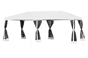 Outsunny Carpa Plegable Tipo Pabellón Gazebo con Mosquitera - Blanco - Acero y 210D Oxford - 6x3 m