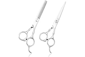 AWAMRWA Tijeras de Peluqueria Profesional, 2 Piezas Tijera Barbero para Corte de Pelo, Hair Scissors, Tijeras de Peluquería para Adelgazar y Dar Forma para Mujeres, Hombres Y Niños