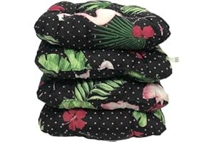 KATEX COLLECTION Katex 4er Set Sitzkissen 38x38 cm Sitzpolster Stuhlkissen Outdoor & Indoor Kissen Weiche Kissen für Gartenstühle, Kissen mit 8cm Schaumstoff Polsterung - Hergestellt in Polen (Susa Flamingo schwarz)